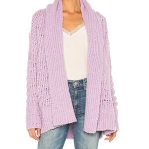 Free People Lavender Chunky Knit Cardigan Wool Blend Open Front Oversized sz S